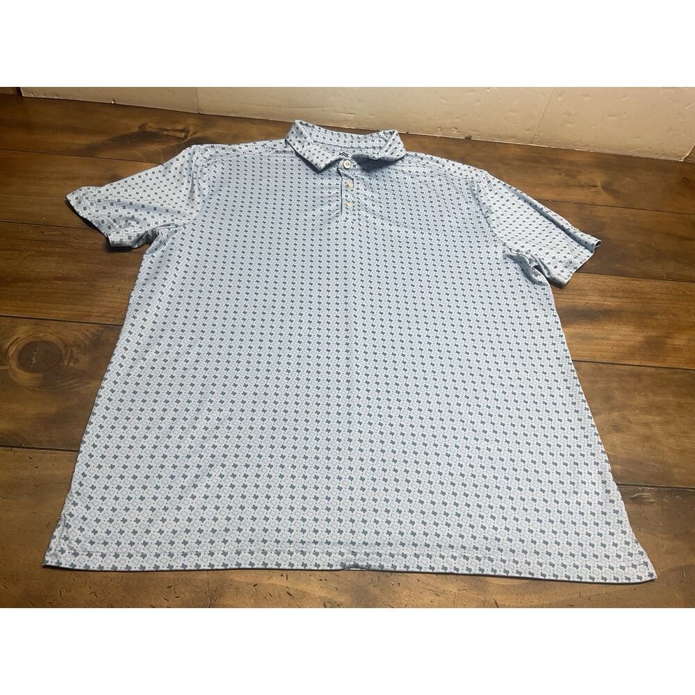 Burlebo Performance Polo Blue Texas All Over Print Short Sleeve Size Large